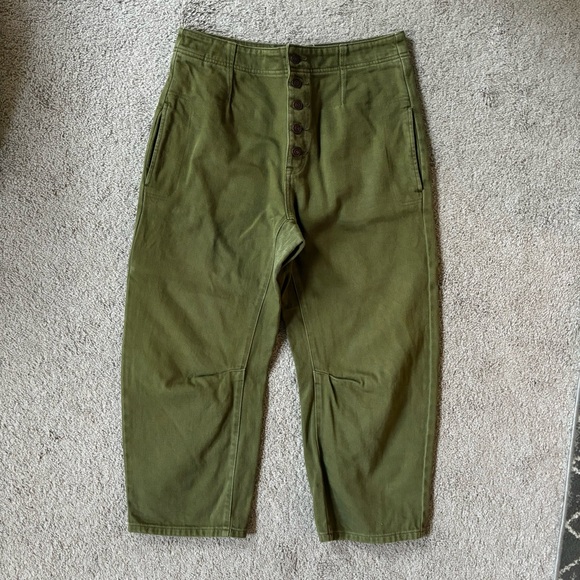 Free People We The Free Osaka Mid Rise Olive Green Barrel Jeans Pants - Picture 5 of 10